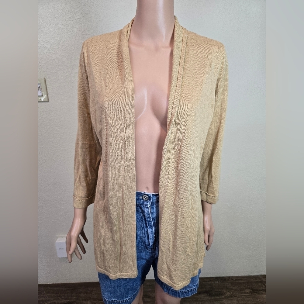 J. Jill Cardigan Sweater Womens Med Open Front Long Sleeve Linen/ Rayon